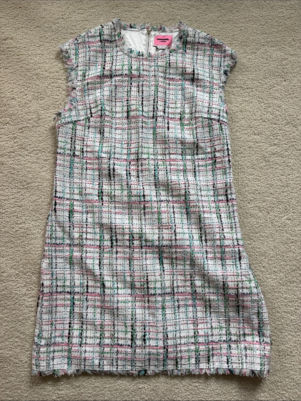 kate spade White Tweed Dress with Pink & Green Accents